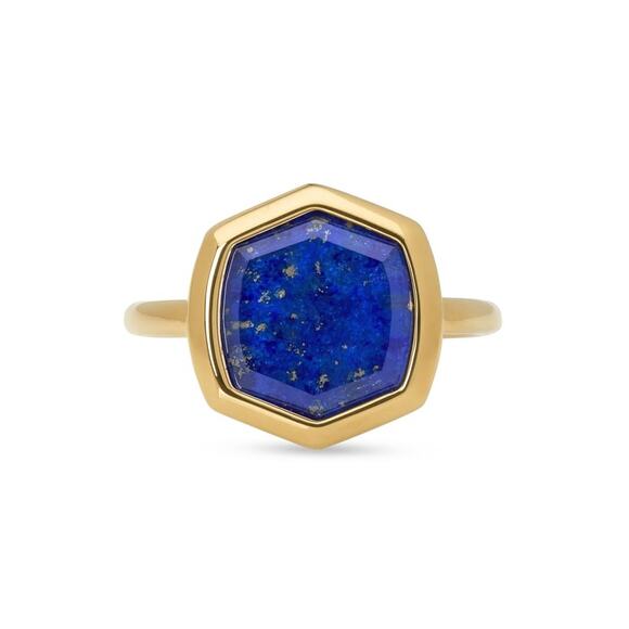 Kendra Scott Davis 18k Gold Vermeil Cocktail Ring - 7 - Blue Lapis - Picture 1 of 3